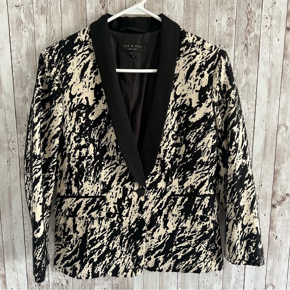 rag & bone Harper Tuxedo Black Cream Blazer Marble Cocktail Dressy Abstract 4 - Picture 1 of 5